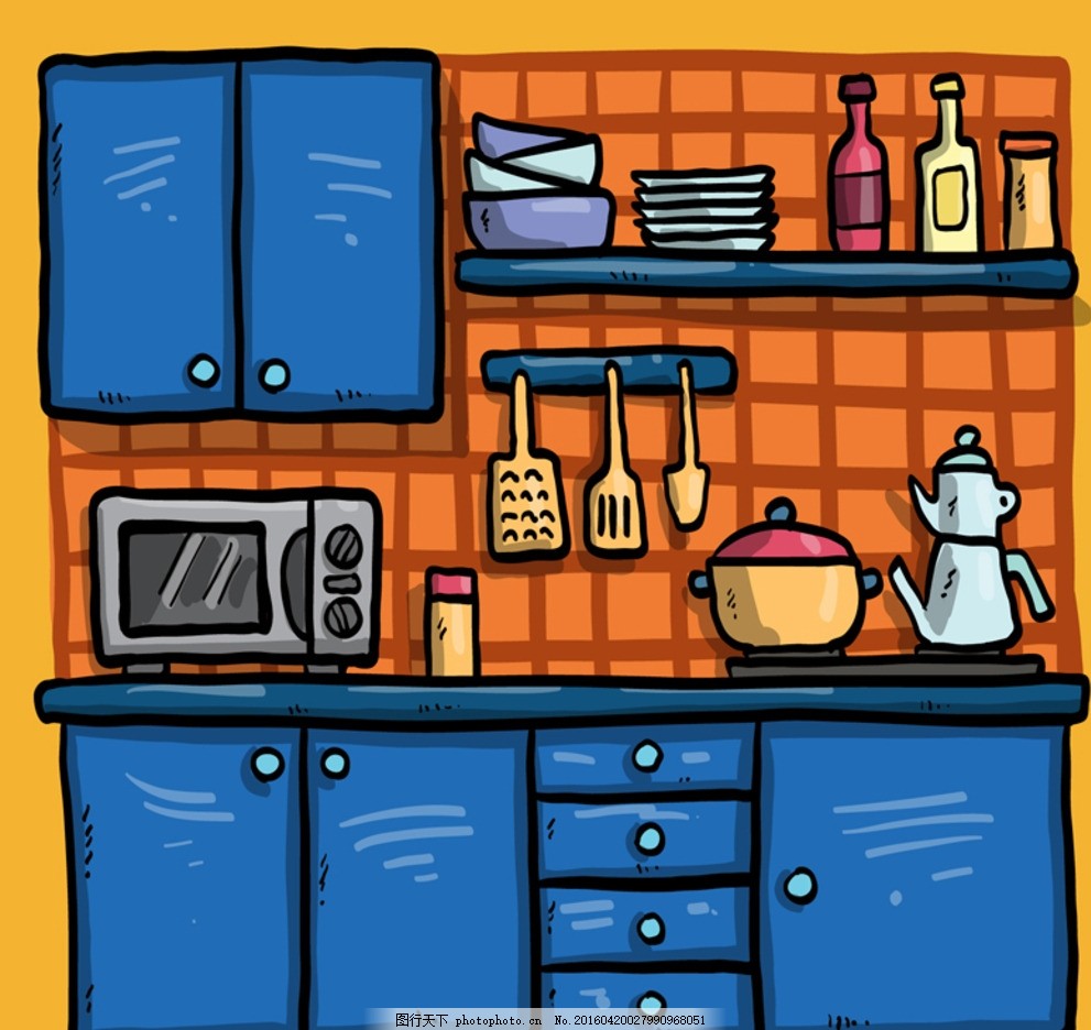 卡通藍色廚房的時尚穿搭靈感